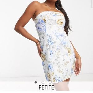 NWT Women’s Ever New Petite Bandeau Mini Dress Ivory Floral US 10 ASOS Linen